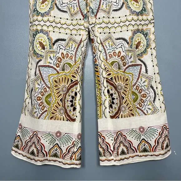 Zara Linen Blend Abstract Paisley Mini Flare Trouser Pant Women’s Size XL - Picture 4 of 14